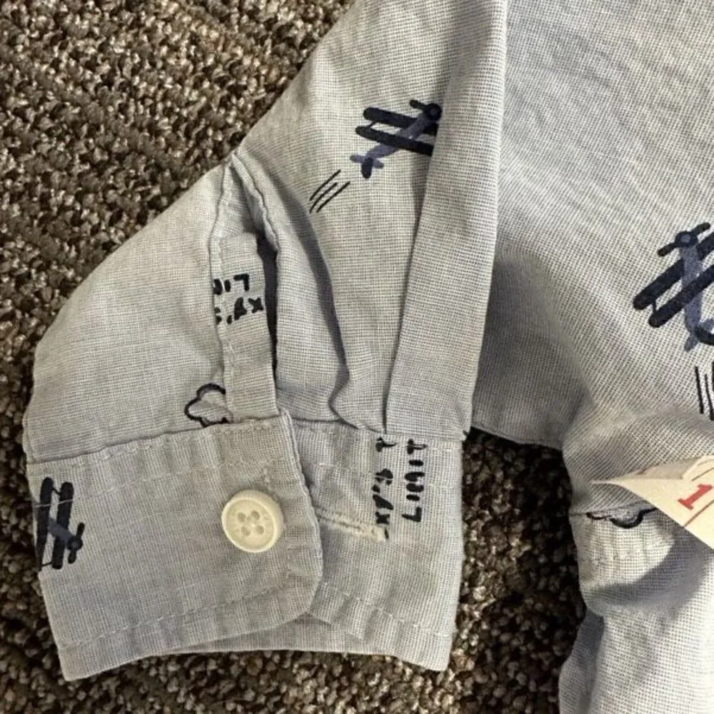 OshKosh B'Gosh Outfit Denim Overalls and Airplane Button Up